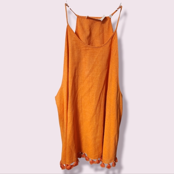 Tory Burch Tops - Tory Burch Tank Size 12 Orange with Pom - Pom Tassel Embellishments Waist